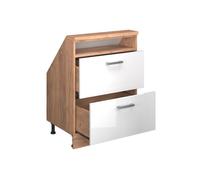 Meuble de rangement sous pente Rion, avec 2 tiroirs, Blanc Haute brillance, Vicco 56089