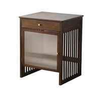 Meuble de rangement sous vide en bois pour robot - Support de balayeuse caché avec tiroir et porte en verre, table d'appoint moderne de salon, table de nuit de chambre à coucher