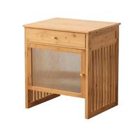 Meuble de rangement sous vide en bois pour robot - Support de balayeuse caché avec tiroir et porte en verre, table d'appoint moderne de salon, table de nuit de chambre à coucher