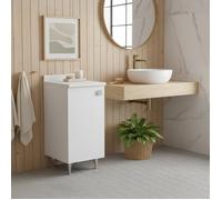 Meuble de rangement - THE WHITE STONE - L45×P38×H85 cm - Blanc mat - Livré monté - Étagère réglable