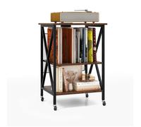 Meuble de Rangement Tourne-disque COSTWAY Station de Charge Intégrée&Table d'Appoint en Métal, pour Bureau&Salon 45x40x34CM Marron