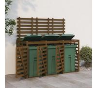 Meuble de rangement triple pour poubelle à roulettes en bois de pin massif marron