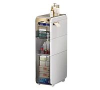 Meuble de rangement vertical avec tiroirs transparents et roulettes pour salle de bain, design fin et haut, construction en plastique, idéal pour les petites salles de bains, armoire à papier toilette