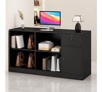 Meuble de réception avec tiroir verrouillable, comptoir avant noir, idéal pour le bureau, construction durable, design moderne, meuble peu encombrant