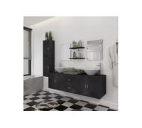 VidaXL Meuble de salle de bain 11 pièces avec lavabo et robinet Noir
