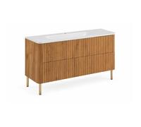 Meuble de salle de bain 120, Chêne craft, avec vasque, pieds dorés, 120,7 x 44,4 x 64,9 cm