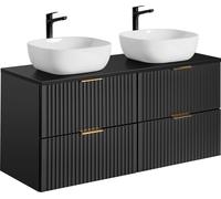 Meuble de salle de bain 120 cm noir mat avec plan de travail et deux vasques sur le plan de travail