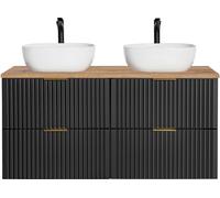 Meuble de salle de bain 120 cm noir mat avec plan et vasques en chêne