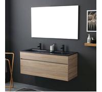 MEUBLE DE SALLE DE BAIN 120CM EN CHÊNE WELL AVEC DOUBLE LAVABO EN NOIR MAT | SOLE