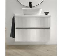 Meuble de salle de bain 2 tiroirs suspendus avec plan laque Blanc brillant + vasque à poser - Longueur 60 x Hauteur 56 x Profondeur 46,5 cm --