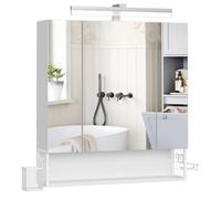 Meuble De Salle De Bain 3 Portes, Armoire Murale Avec Miroir, Multiprise, Panier Suspendu, Support Pour Sèche-Cheveux, Blanc Nuage Blanc