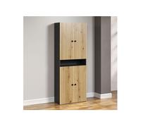 Meuble de salle de bain 4 portes 70x31x188 cm naturel et gris - FRUTZ