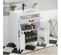 Meuble de salle de bain - 60x46x84.8cm - MDF - Résistant à l'humidité - Vasque en céramique