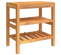 Meuble de Salle de Bain 74x45x75 cm Bois de Teck Massif 2 Étagères Acier Nickel Brosse Marron