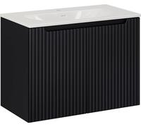 Meuble de salle de bain 80 cm avec vasque noir mat rainuré élégant