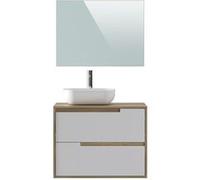 Meuble de salle de bain 80 cm coloris chêne méditerranéen et blanche - Longueur 80 x Profondeur 45 x Hauteur 49,5 cm - PEGANE - chêne