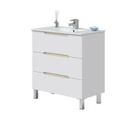 Meuble de salle de bain 80cm avec 3 tiroirs sans poignée coloris blanc - Longueur 80 x Profondeur 45 x Hauteur 86 cm