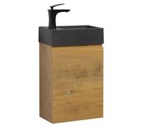 Meuble de salle de bain - Angela - Chene - Noir - Lavabo - Armoire de rangement
