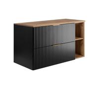 Meuble de salle de bain - Artisanat - Noir/Chêne - 100 x 57 x 46 cm - Poignée dorée - Mural