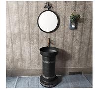 Meuble de Salle de Bain autoportant avec lavabo et Vasque, sur Pied, Brillant, sous Meuble, 47 x 42 x 87 cm, Argent, sans Miroir (Argent avec Miroir)