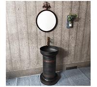 Meuble de Salle de Bain autoportant avec lavabo et Vasque, sur Pied, Brillant, sous Meuble, 47 x 43 x 87 cm, Argent, sans Miroir (cuivre Rouge avec Miroir)