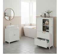 Meuble de Salle de Bain, avec 2 Portes et 2 Tiroirs, Étagères Réglables, 30 x 60 x 110 cm, Blanc