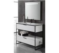 Meuble de salle de bain avec 2 tiroirs avec plan moule + miroir - Longueur 100 x Hauteur 85 x Profondeur 46 cm --