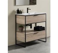 Meuble de salle de bain avec 2 tiroirs couleur chene nordique avec plan moule - Longueur 100 x Hauteur 85 x Profondeur 46 cm -PEGANE- chêne Nordique