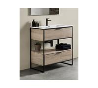 Meuble de salle de bain avec 2 tiroirs couleur chene nordique avec plan moule - Longueur 100 x Hauteur 85 x Profondeur 46 cm -PEGANE- chêne Nordique