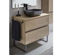 Meuble de salle de bain avec 2 tiroirs couleur chene nordique + vasque a poser - Longueur 60 x Hauteur 87,5 x Profondeur 46,5 cm -PEGANE- chêne Nordique