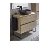 Meuble de salle de bain avec 2 tiroirs couleur chene nordique + vasque a poser - Longueur 60 x Hauteur 87,5 x Profondeur 46,5 cm -PEGANE- chêne Nordique
