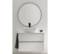 Meuble de salle de bain avec 2 tiroirs suspendus avec plan laque Blanc brillant + vasque à poser + miroir - Longueur 80 x Hauteur 56 x Profondeur 46,5 cm -PEGANE- Blanc brillant