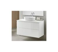 Meuble de salle de bain avec 2 tiroirs suspendus avec plan Marbre Blanc + vasque à poser - Longueur 60 x Hauteur 56 x Profondeur 46 cm --