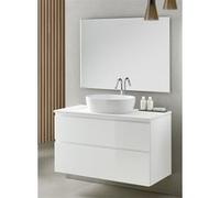 Meuble de salle de bain avec 2 tiroirs suspendus avec plan Marbre Blanc + vasque à poser + miroir - Longueur 60 x Hauteur 56 x Profondeur 46 cm -PEGANE- blanc