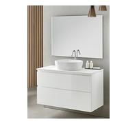 Meuble de salle de bain avec 2 tiroirs suspendus avec plan Marbre Blanc + vasque à poser + miroir - Longueur 100 x Hauteur 56 x Profondeur 46 cm --