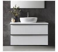 Meuble de salle de bain avec 2 tiroirs suspendus Blanc brillant + vasque à poser - Longueur 100 x Hauteur 50 x Profondeur 46,5 cm
