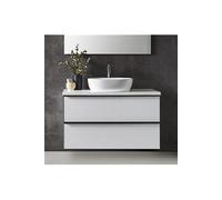 Meuble de salle de bain avec 2 tiroirs suspendus Blanc brillant + vasque à poser - Longueur 100 x Hauteur 50 x Profondeur 46,5 cm