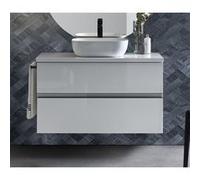 Meuble de salle de bain avec 2 tiroirs suspendus blanc brillant + vasque a poser - Longueur 100 x Hauteur 56 x Profondeur 46,5 cm -PEGANE Blanc brillant