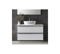 Meuble de salle de bain avec 2 tiroirs suspendus Blanc brillant + vasque a poser - Longueur 80 x Hauteur 50 x Profondeur 46,5 cm --