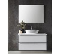 Meuble de salle de bain avec 2 tiroirs suspendus Blanc brillant + vasque a poser + miroir - Longueur 80 x Hauteur 50 x Profondeur 46,5 cm -PEGANE- Blanc brillant