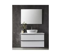 Meuble de salle de bain avec 2 tiroirs suspendus Blanc brillant + vasque a poser + miroir - Longueur 80 x Hauteur 50 x Profondeur 46,5 cm -PEGANE- Blanc brillant