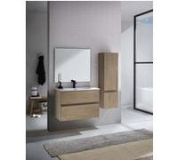 Meuble de salle de bain avec 2 tiroirs suspendus chene Nordique avec plan moule - Longueur 80 x Hauteur 56 x Profondeur 46 cm -PEGANE chêne Nordique