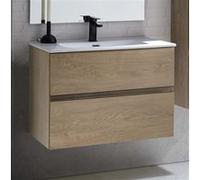 Meuble de salle de bain avec 2 tiroirs suspendus couleur chene Nordique avec plan moule - Longueur 60 x Hauteur 56 x Profondeur 46 cm -PEGANE- chêne Nordique
