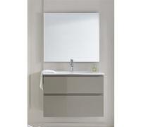 Meuble de salle de bain avec 2 tiroirs suspendus taupe brillant avec plan moule + miroir- Longueur 60 x Hauteur 56 x Profondeur 46 cm --