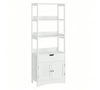 Meuble De Salle De Bain Avec 3 Compartiments Ouverts, 1 Tiroir, 1 Placard, 60 X 32,5 X 154 Cm