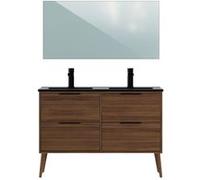 Meuble de Salle de Bain avec 4 Tiroirs coloris Noyer - Longueur 122 x Profondeur 46 x Hauteur 87 cm - PEGANE - Bois G