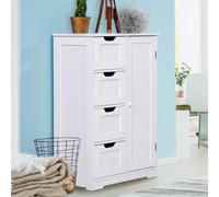 Meuble de salle de bain avec 4 tiroirs et 1 armoire Étagère réglable à 3 hauteurs Peinture écologique Anti-basculement en MDF Blanc 56x30x83cm