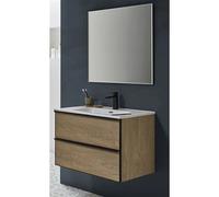 Meuble de salle de bain avec avec 2 tiroirs suspendus couleur chene Nordique avec plan moule + miroir - Longueur 100 x Hauteur 50 x Profondeur 46 cm -PEGANE- chêne Nordique