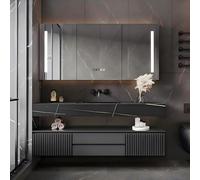 Meuble de salle de bain avec comptoir en marbre, évier intégré, miroir intelligent et tiroirs de rangement