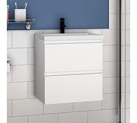 Meuble de salle de bain avec évier en céramique, tiroirs et armoire de rangement murale pour vestiaire moderne et rangement sous lavabo